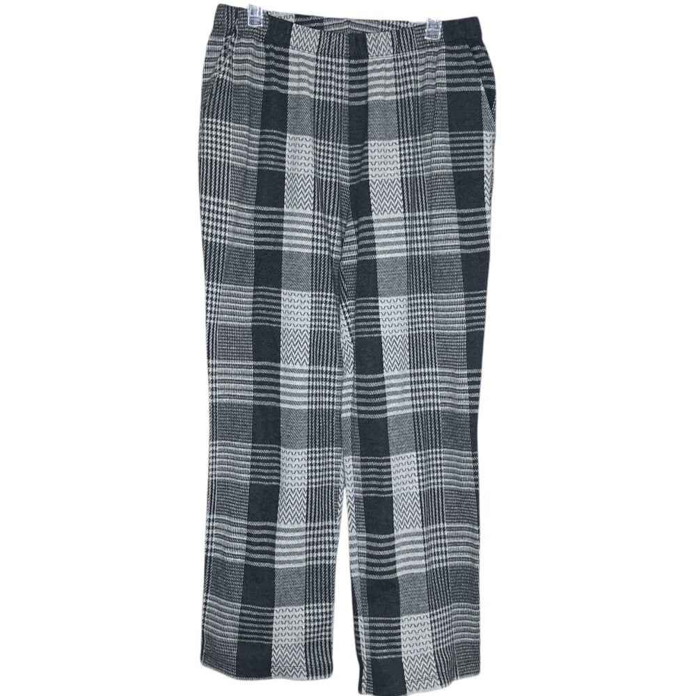 Lands' End Medium M Black Gray Plaid Check Sport Knit High-Rise Pull-On Pant